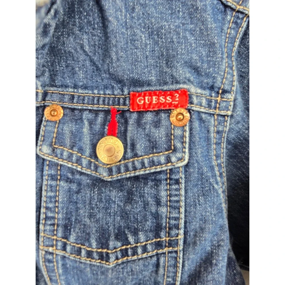 Guess Girls Blue Denim Trucker Jacket Red Stitching Size 4T Cotton Outerwear‎